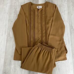 Vintage Long Sleeve Button Shirt and Pant Pintuck 2-Piece Set Medium